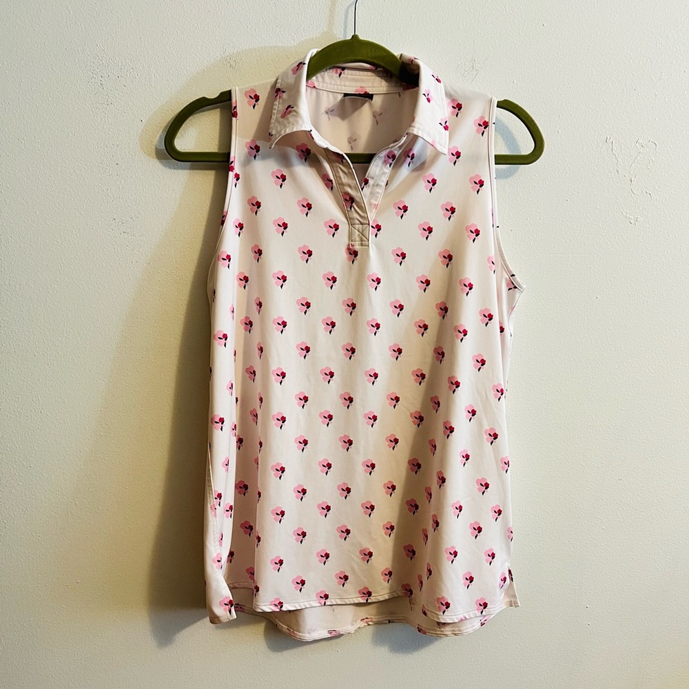 Belyn Key Pink Floral Sleeveless Polo Tank